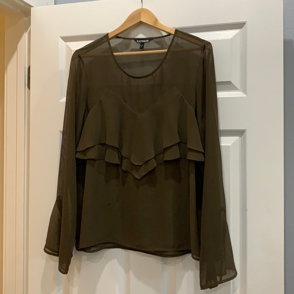 Express Sheer Ruffle Front Poet Sleeve Blouse